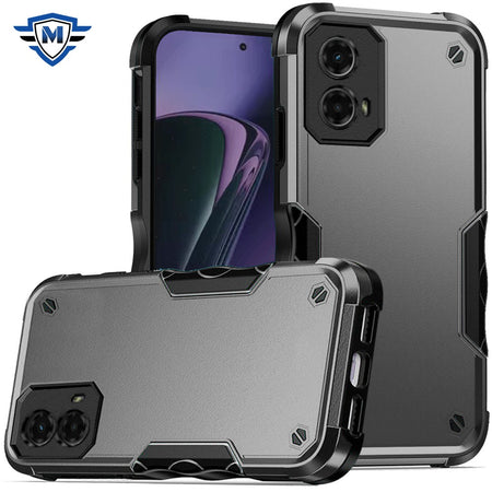 Metkase Exquisite Tough Shockproof Hybrid Case In Slide-Out Package For Motorola Moto G Stylus 5G 2024 - Grey/Black
