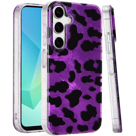 Premium Glitter Double Layer Design IMD TPU Case For Samsung A16 5G - Purple Leopard