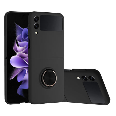 Premium Chief Premium Matte Magnetic Ring Stand Hybrid Case Cover For Samsung Z Flip 7 FE / Flip 6 - Black