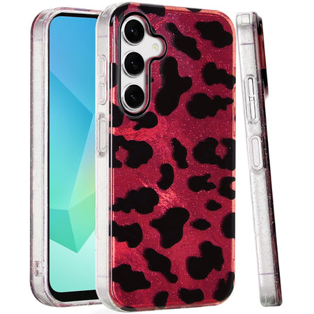 Premium Glitter Double Layer Design IMD TPU Case For Samsung A16 5G - Red Leopard