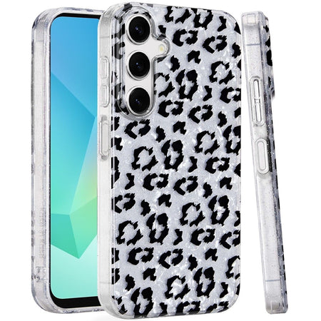 Premium Glitter Double Layer Design IMD TPU Case For Samsung A16 5G - Silver Leopard