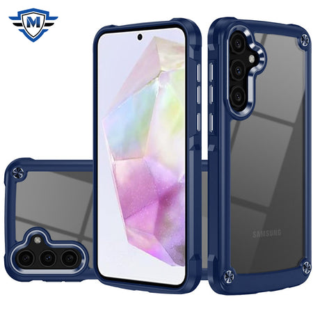 Metkase Ultimate Casex Transparent Hybrid Case With Metal Buttons And Camera Edges For Samsung Galaxy A36 - Blue