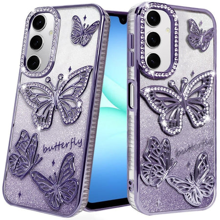 Premium Butterfly Freedom Shimmer Glitter Thick TPU Case For Samsung A17 5G - Purple