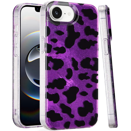 Premium Glitter Double Layer Design IMD TPU Case For iPhone 16E /SE4 (2025) - Purple Leopard