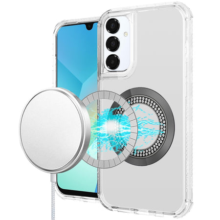 Premium Magnetic Ring Circle Bling Chrome 3-In-1 Hybrid Case For Samsung A16 5G - Clear