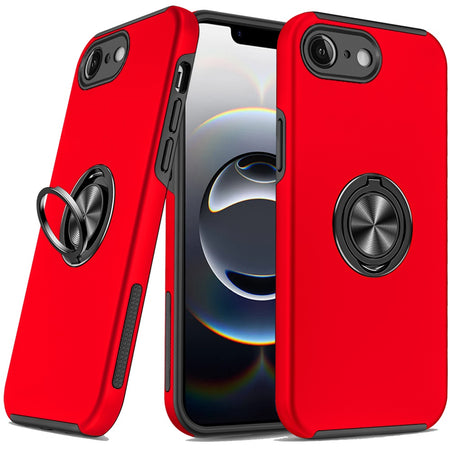 Premium Chief Oil Painted Magnetic Ring Stand Hybrid Case For iPhone 16e / SE4 (2025) - Red