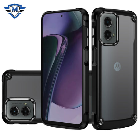 Metkase Ultimate Casex Transparent Hybrid Case With Metal Buttons And Camera Edges In Premium Slide-Out Package For Motorola Moto G Stylus 5G 2024 - Black