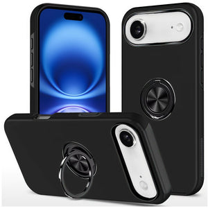 Premium Chief Oil Painted Magnetic Ring Stand Hybrid Case For iPhone 17 Air - Black