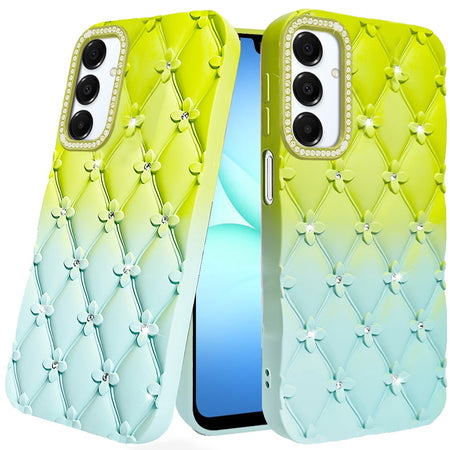 Premium Floral Joy Glitter Shimmer Leather Case For Samsung A17 5G - Light Green/Teal