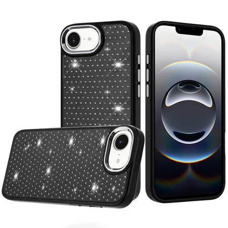 Premium Beautiful Diamond Metallic Design Metal Chrome Edged Hybrid Case For iPhone 16E (E Edition) / SE4 (2025) - Black