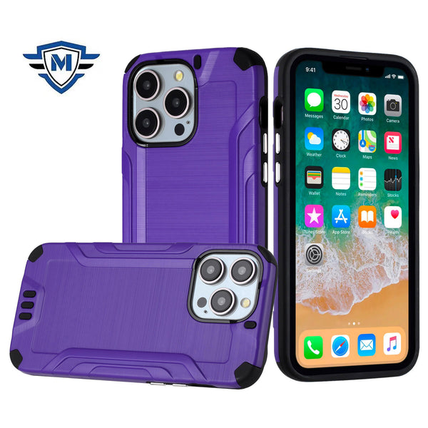 Metkase Strong Tough Metallic Design Hybrid Case In Premium Slide-Out Package For iPhone 15 - Dark Purple