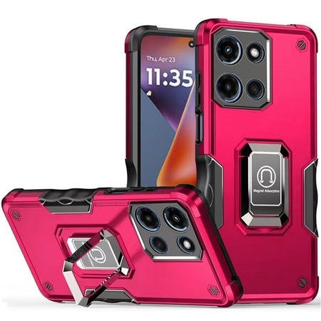 Premium Optimum Magnetic Ring Stand Hybrid Case For Motorola Moto G 5G 2025 - Hot Pink