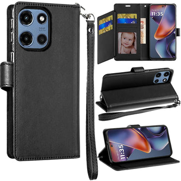 Premium Wallet Id Card Holder Case For Motorola Moto G 5G 2025 - Black