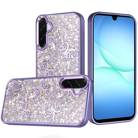 Premium Cute Butterfly Ornaments Diamonds Shimmer Matching HQ Case For Samsung A17 5G - Dark Purple