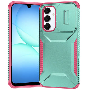 HR Premium Ultimate U Design Hybrid Case With Camera Window Covering For Samsung A17 5G - Teal+Hot Pink