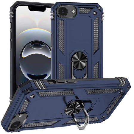 Premium Ring Magnetic Kickstand Hybrid Case For iPhone 16E / Se4 - Blue