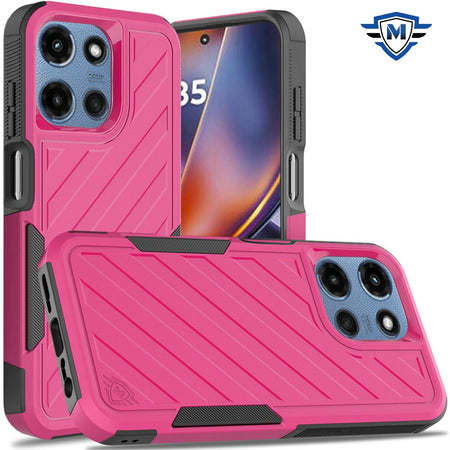Metkase Noble Lined Shockproof Dual Layer Hybrid For Motorola Moto G 5G 2025 - Hot Pink/Black