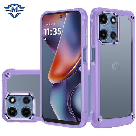 Metkase Ultimate Casex Transparent Hybrid Case With Metal Buttons And Camera Edges For Motorola Moto G 5G 2025 - Light Purple