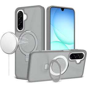 Premium Magnetic Matching Ring Stand Full Rotation Matte Hybrid Case For Samsung A17 5G - Grey