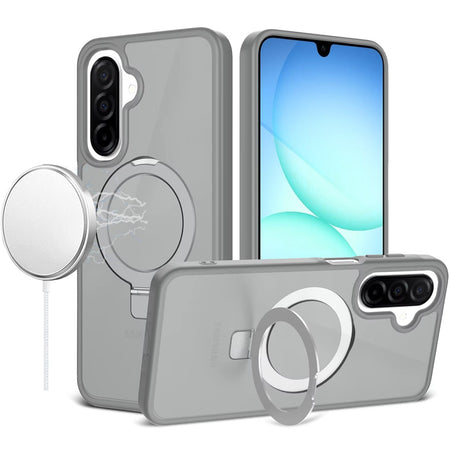 Premium Magnetic Matching Ring Stand Full Rotation Matte Hybrid Case For Samsung A17 5G - Grey