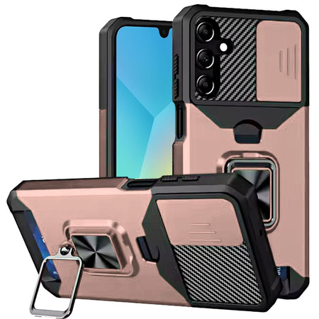 Premium Multi-Functional Card Magnetic Ring Stand Hybrid Camera Case For Samsung A16 5G - Rose Gold