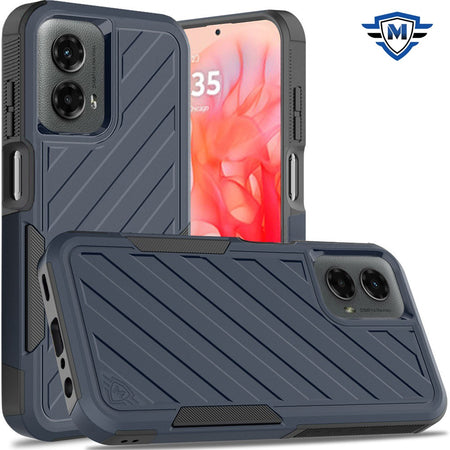 Metkase Noble Lined Shockproof Dual Layer Hybrid Case In Slide-Out Package For Motorola Moto G Stylus 5G 2024 - Blue/Black