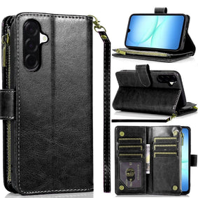 Premium Luxury Wallet Card Id Zipper Money Holder Case For Samsung A17 5G - Black