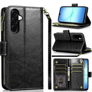 Premium Luxury Wallet Card Id Zipper Money Holder Case For Samsung A17 5G - Black