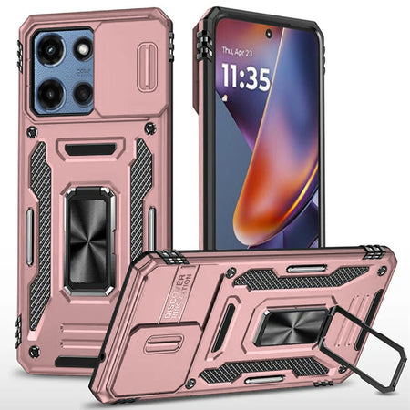 Premium Utter Tough Metal Ring Movable Camera Window Hybrid Case For Motorola Moto G 5G 2025 - Rose Gold