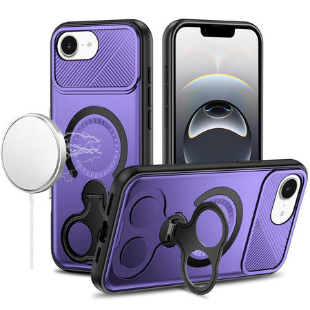Premium Car Mount With 2-Ring Stand Hybrid Case For iPhone 16E (E Edition) / SE4 (2025) - Purple