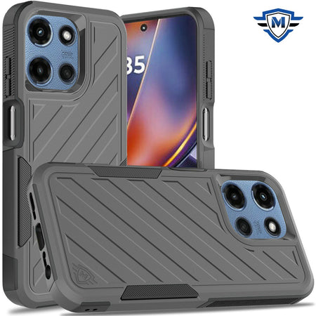 Metkase Noble Lined Shockproof Dual Layer Hybrid Case For Motorola Moto G 5G 2025 - Grey/Black