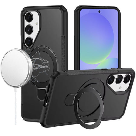 Premium Matte Finish Simplified Magnetic Ring With Stand Hybrid Case For Samsung Galaxy A36 - Black