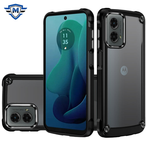 Metkase Ultimate Casex Transparent Hybrid Case With Metal Buttons And Camera Edges In Premium Slide-Out Package For Motorola Moto G 5G 2024 - Black