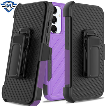 Metkase Noble Lined Shockproof Dual Layer Hybrid Case With Holster For Samsung Galaxy A36 - Dark Purple/Black