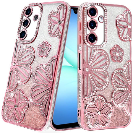 Premium Pro Max Shimmer Glitter Floral Design Thick TPU Case For Samsung A17 5G - Rose Gold