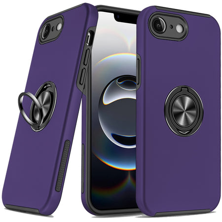 Premium Chief Oil Painted Magnetic Ring Stand Hybrid Case For iPhone 16E/SE4 (2025) - Dark Purple