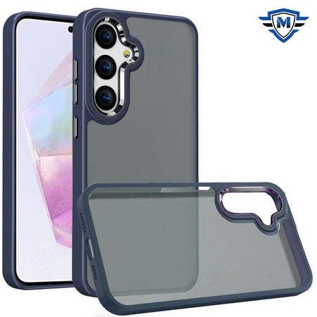 Metkase Polished Oil Thick Acrylic Metal Button Hybrid Case For Samsung Galaxy A36 - Dark Blue
