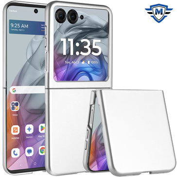 Metkase Flip Snap On Premium Matte Finish Case Cover In Slide-Out Package For Motorola Razr 2024/2025/2026 - Silver