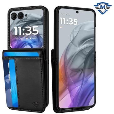 Metkase Card Slot Wallet Holder Case Cover In Slide-Out Package For Motorola Razr 2024/2025/2026 - Black