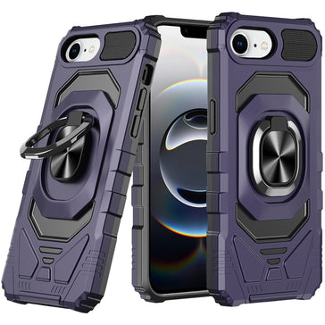 Premium Robotic Hybrid W/ Magnetic Ring Stand Case For iPhone 16e / SE4 (2025) - Dark Purple