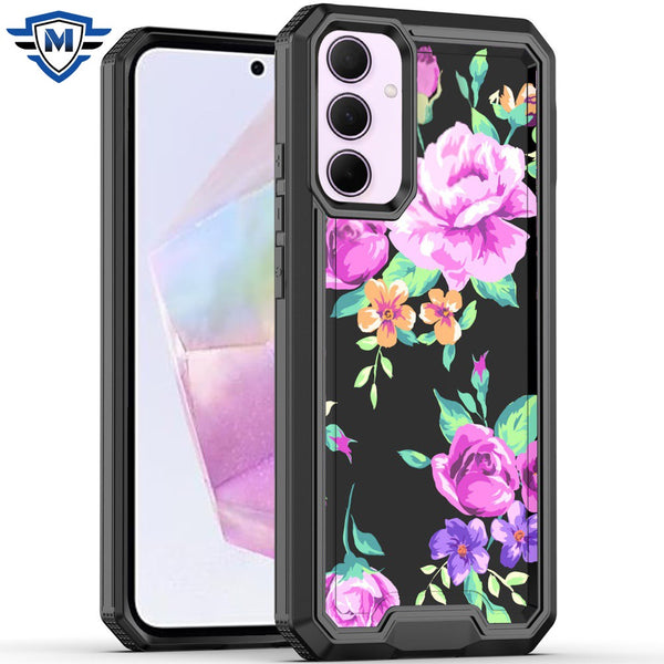 Metkase Premium Rank Design Fused Hybrid Case In Slide-Out Package For Samsung A35 5G - Tropical Romantic Colorful Roses Floral