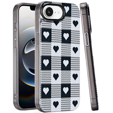 Premium Double Layer Design Imd TPU Case For iPhone 16e / SE4 (2025) - Checker Hearts