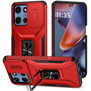 HR Premium Complete Magnetic Metal Ring Stand Camera Protection Hybrid Case For Motorola Moto G 5G 2025/2026 - Red