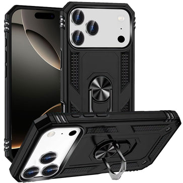 Premium Ring Magnetic Kickstand Hybrid Case Cover For iPhone 17 Pro Max - Black