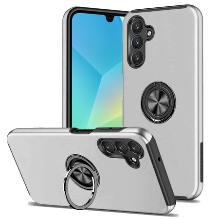 Premium Chief Oil Painted Magnetic Ring Stand Hybrid Case For Samsung A16 5G - Silver
