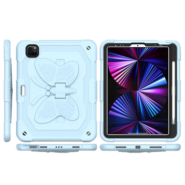 Premium Butterfly Kickstand 3-In-1 Tough Hybrid Case W/ Shoulder Strap For Samsung A9 Plus (11 Inch) - Light Blue