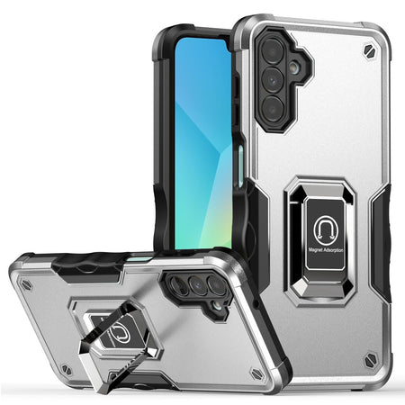 Premium Optimum Magnetic Ring Stand Hybrid Case For Samsung A16 5G - Silver