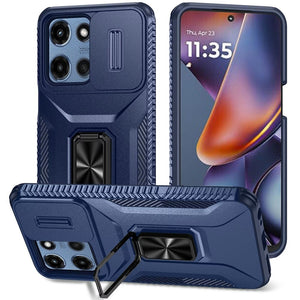 HR Premium Complete Magnetic Metal Ring Stand Camera Protection Hybrid Case For Motorola Moto G 5G 2025/2026 - Blue