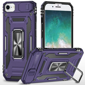 Premium Utter Tough Metal Ring Movable Camera Window Hybrid Case For iPhone 16E / SE4 - Dark Purple