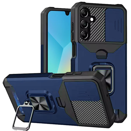 Premium Multi-Functional Card Magnetic Ring Stand Hybrid Camera Case Cover For Samsung A16 5G - Blue